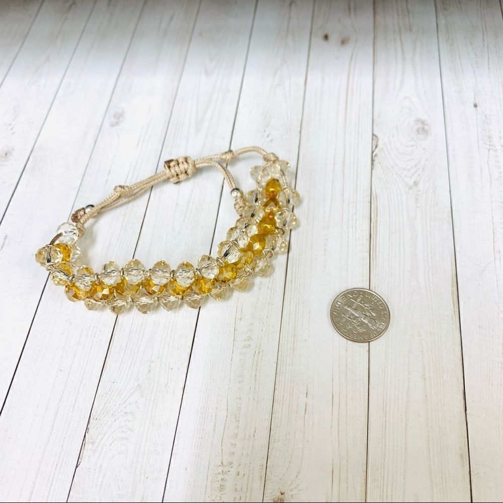 Yellow‎ and Clear Glass Beaded Pull Cord Bracelet